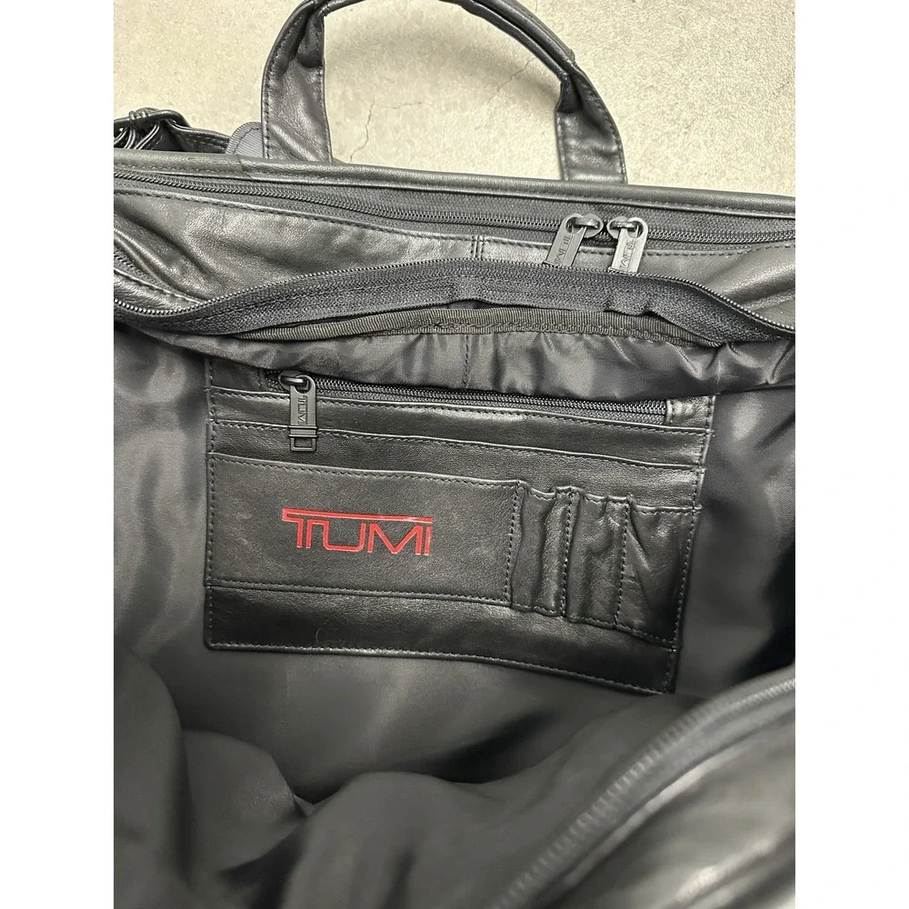 TUMI Alpha Black Nappa Leather Expandable Briefcase Laptop Bag Shoulder Strap